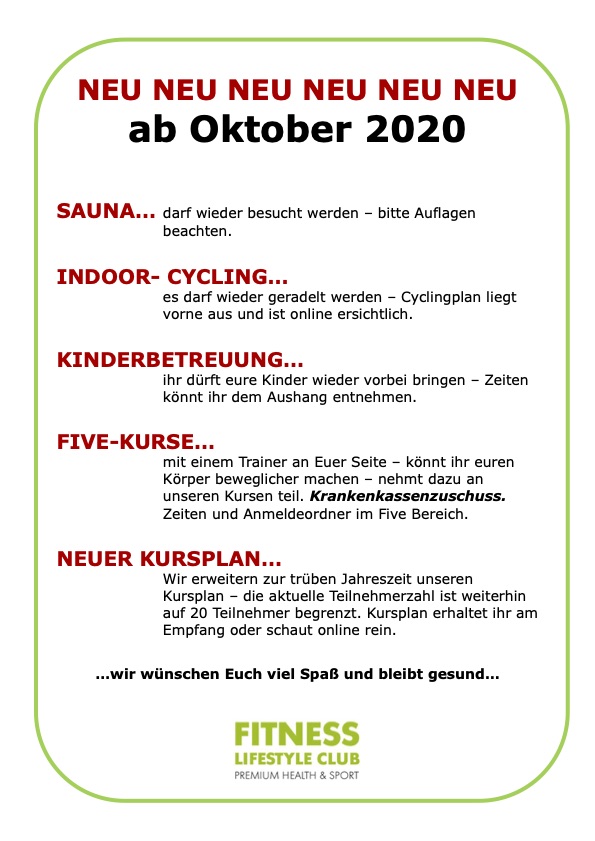 Neu ab Okt 2020